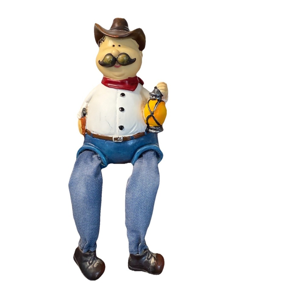 Vintage Old Man w/ Lantern And Pistol Figurine Dangling Fabric Feet cowboy West